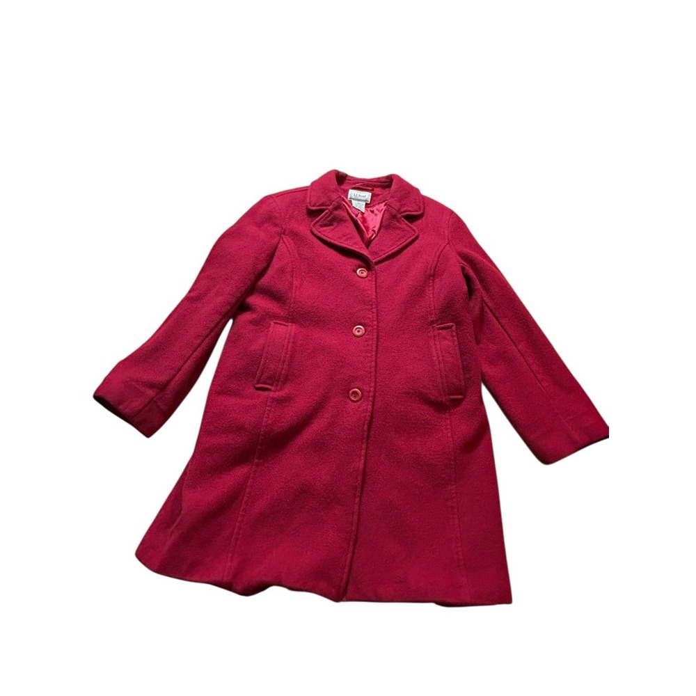 Vintage LL Bean Classic 100% Wool Overcoat Red Lined Collared Womens Size 16 Reg